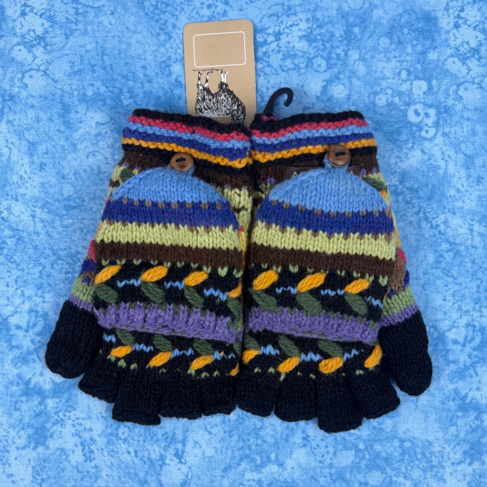 Artesania Alpaca Knit Jacquard Convertible Texting Mittens Glittens Multicolor